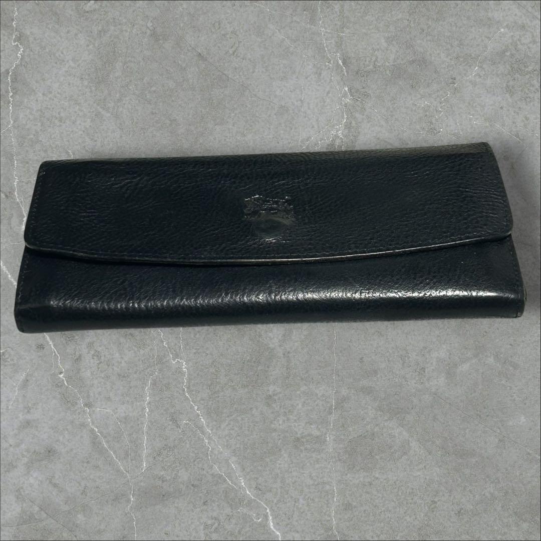 [Good condition] IL BISONTE long wallet leather black with storage bag