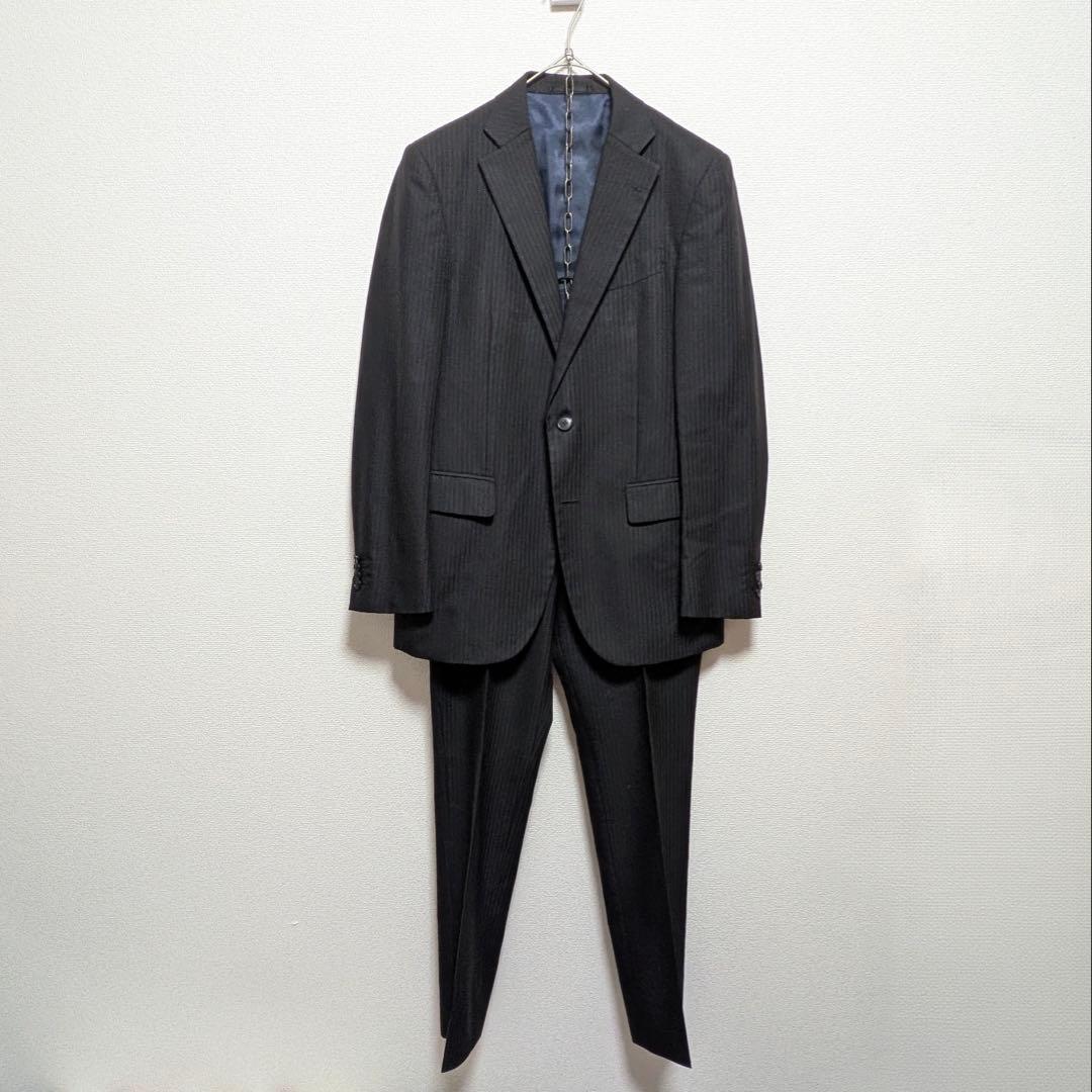 Roberman Pinstripe Suit Setup Business Charcoal Gray M
