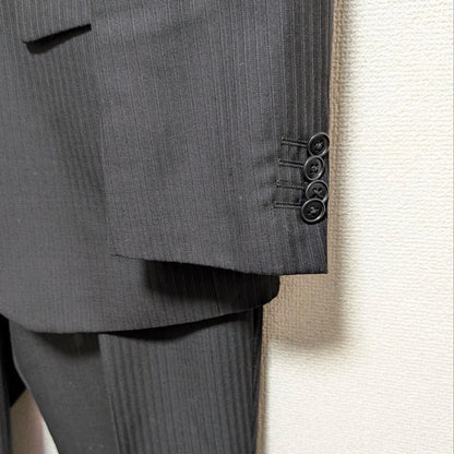 Roberman Pinstripe Suit Setup Business Charcoal Gray M