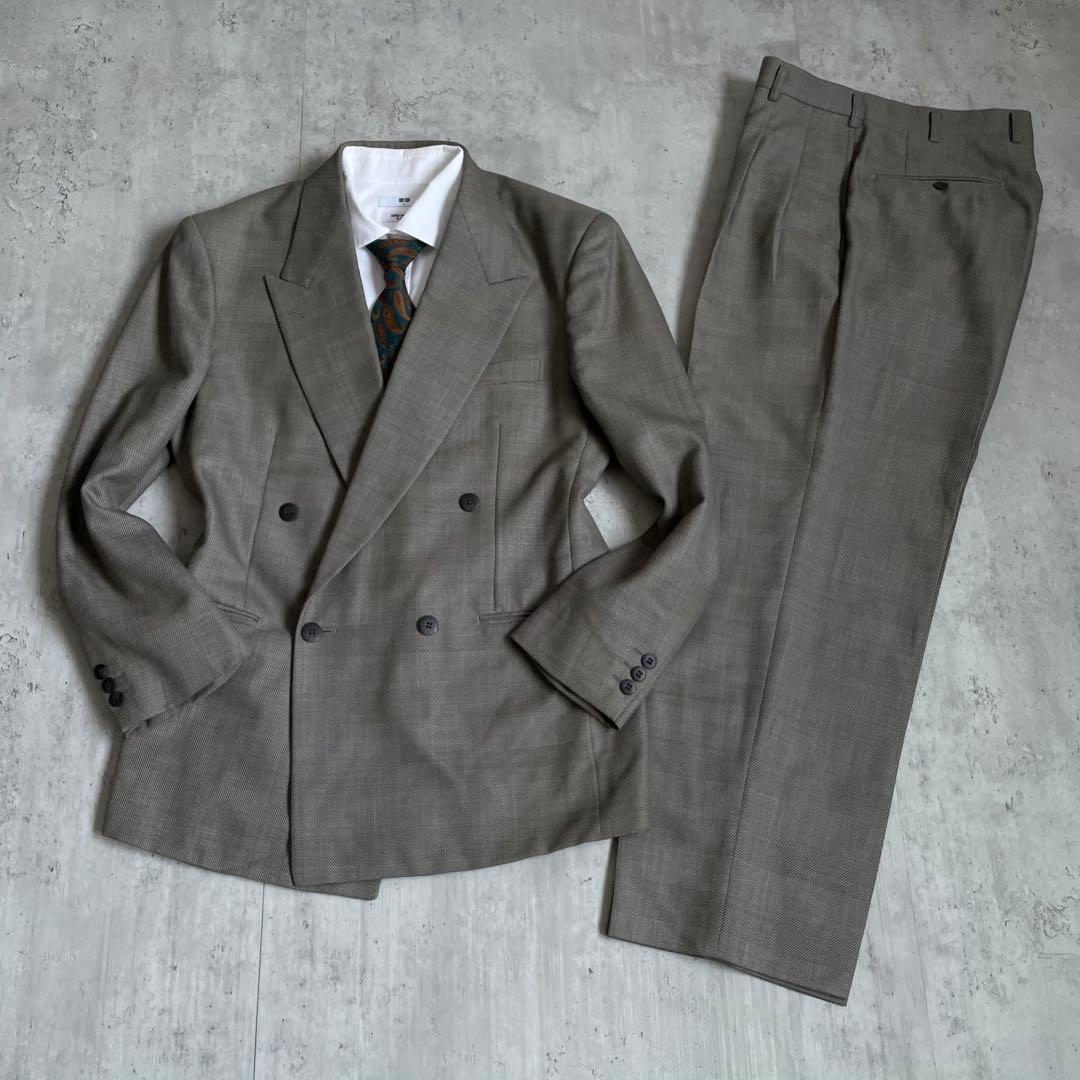 90s vintage check double suit setup greige wedding