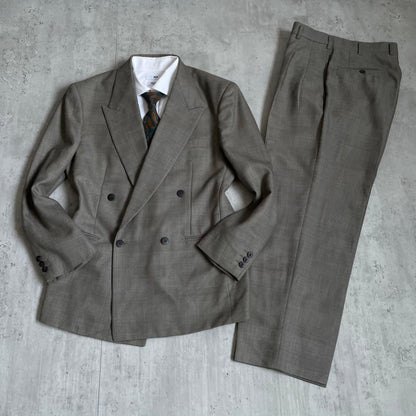90s vintage check double suit setup greige wedding