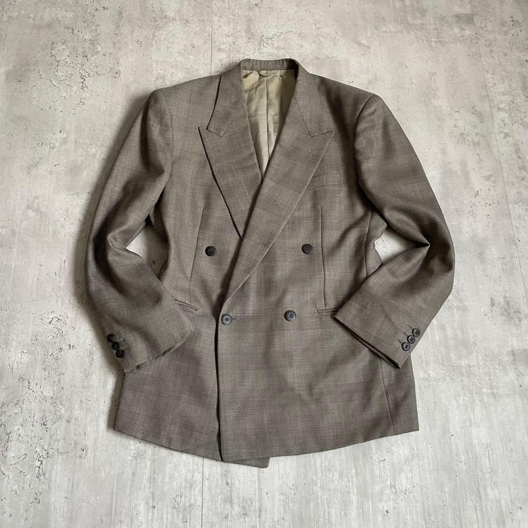 90s vintage check double suit setup greige wedding