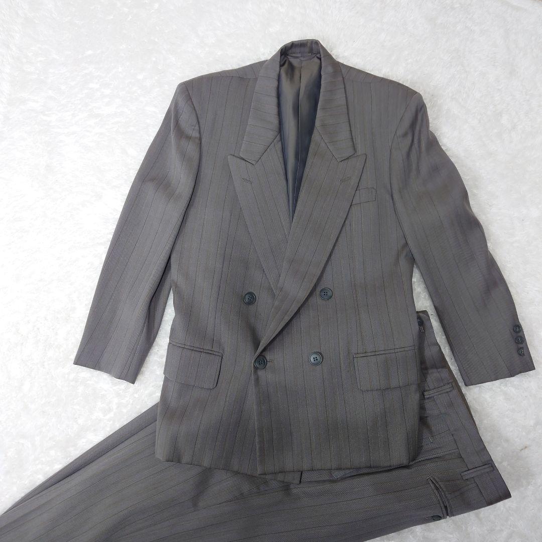 Vintage old clothes gray striped double suit set up
