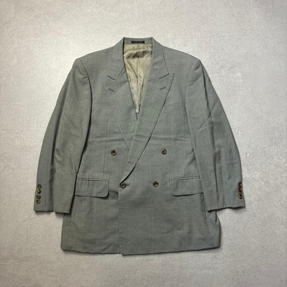 90s Burberry Light Gray Double Jacket 175AB6 Wool Vintage