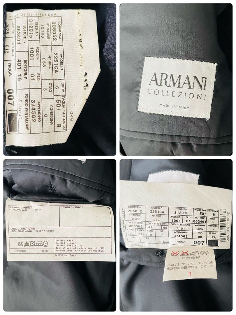 m08 [Extremely beautiful item/XL] Armani Collezioni black suit 2B authentic Italian