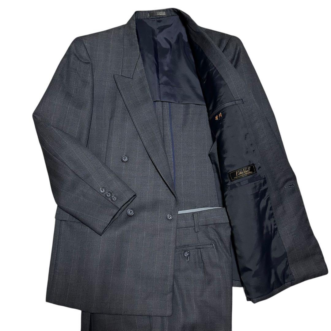 Double suit setup navy striped wide slacks unlined L