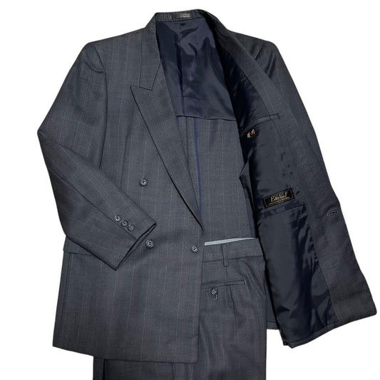 Double suit setup navy striped wide slacks unlined L