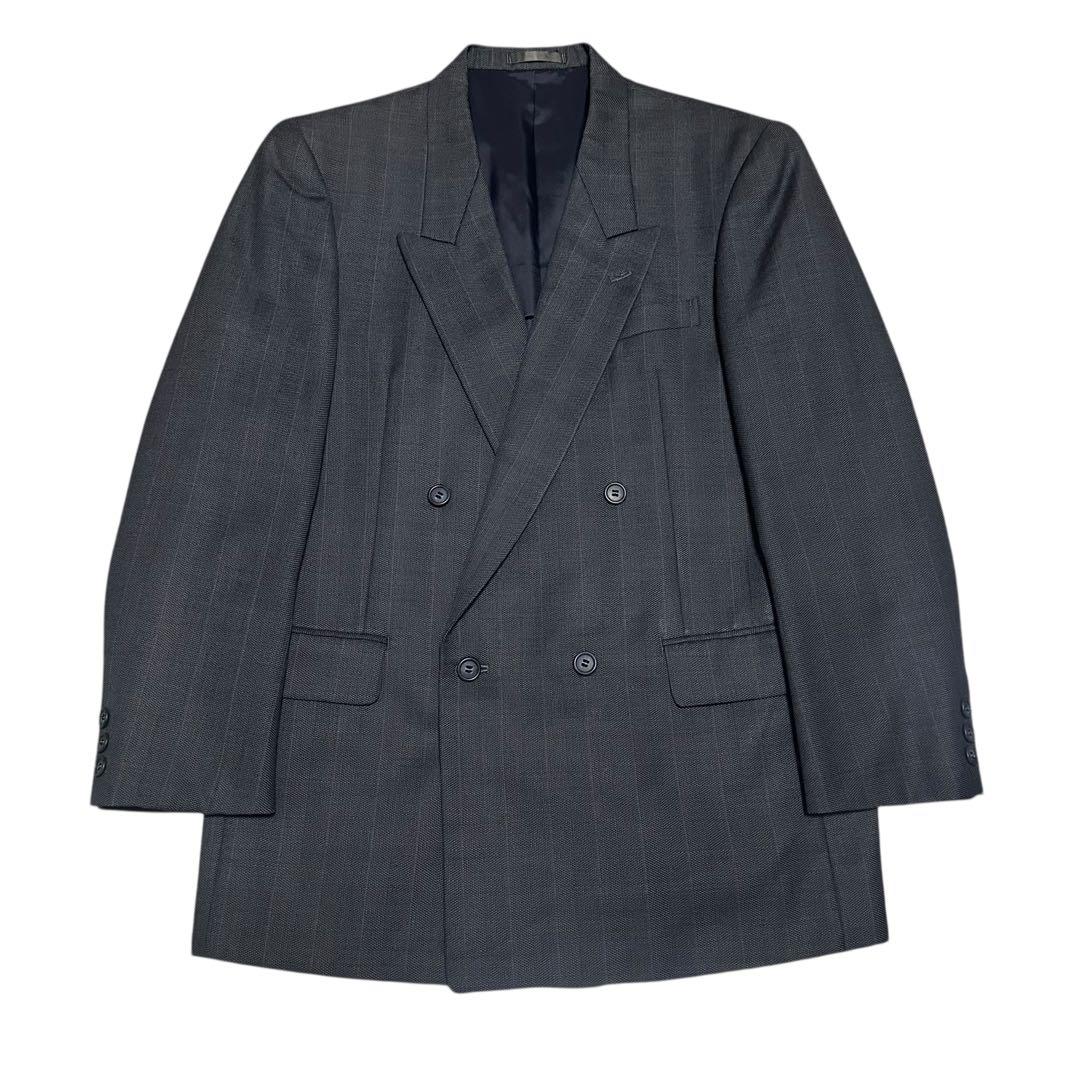 Double suit setup navy striped wide slacks unlined L