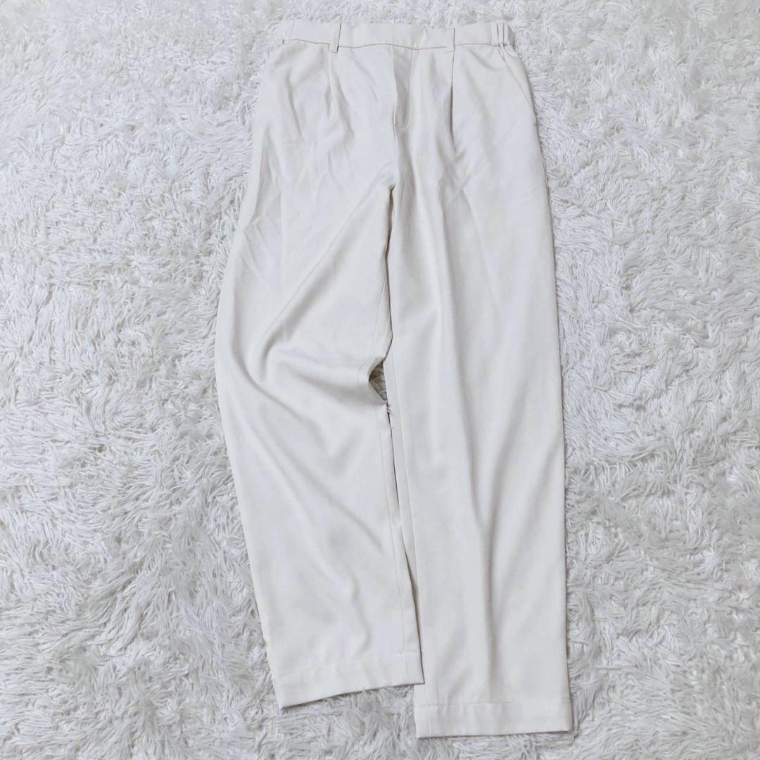 Repsim Straight Pants Beige M Tuck Elastic Waist Pocket Plain