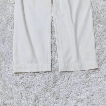 Repsim Straight Pants Beige M Tuck Elastic Waist Pocket Plain