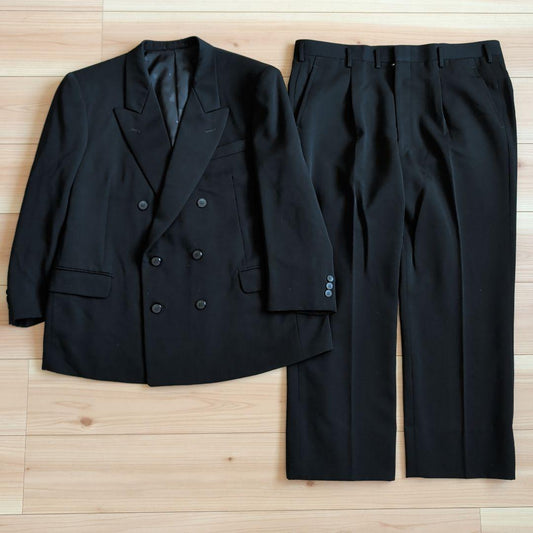 Loose size for petite people, wool double-breasted set-up suit 6B, black