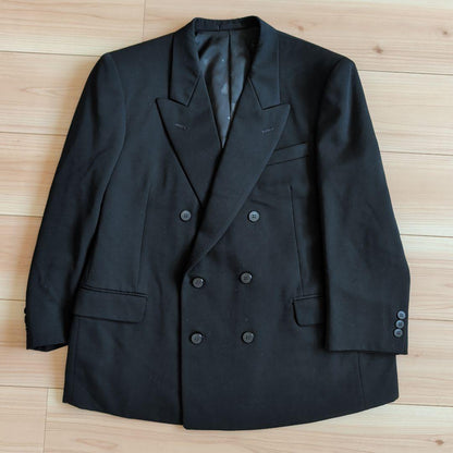 Loose size for petite people, wool double-breasted set-up suit 6B, black