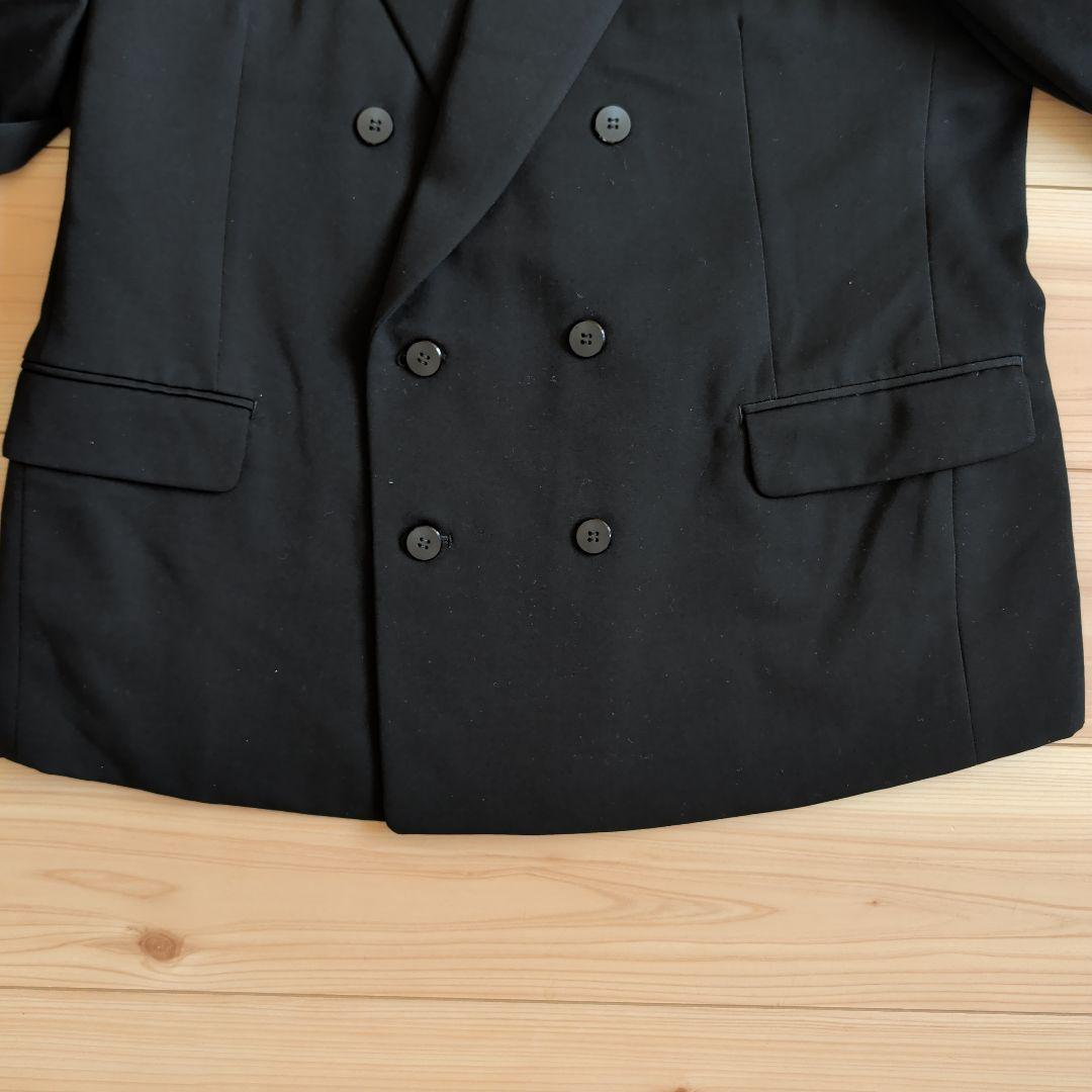 Loose size for petite people, wool double-breasted set-up suit 6B, black