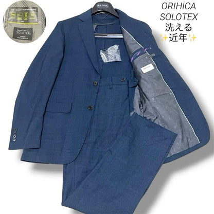 ORIHICA SOLOTEX Washable Suit Navy Glen Check Lightweight L