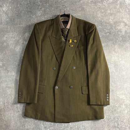 [VINTAGE] Setup double suit khaki yellow finest wool