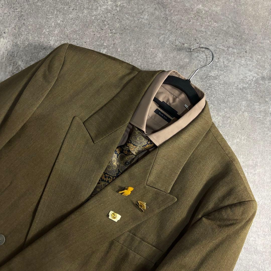 [VINTAGE] Setup double suit khaki yellow finest wool
