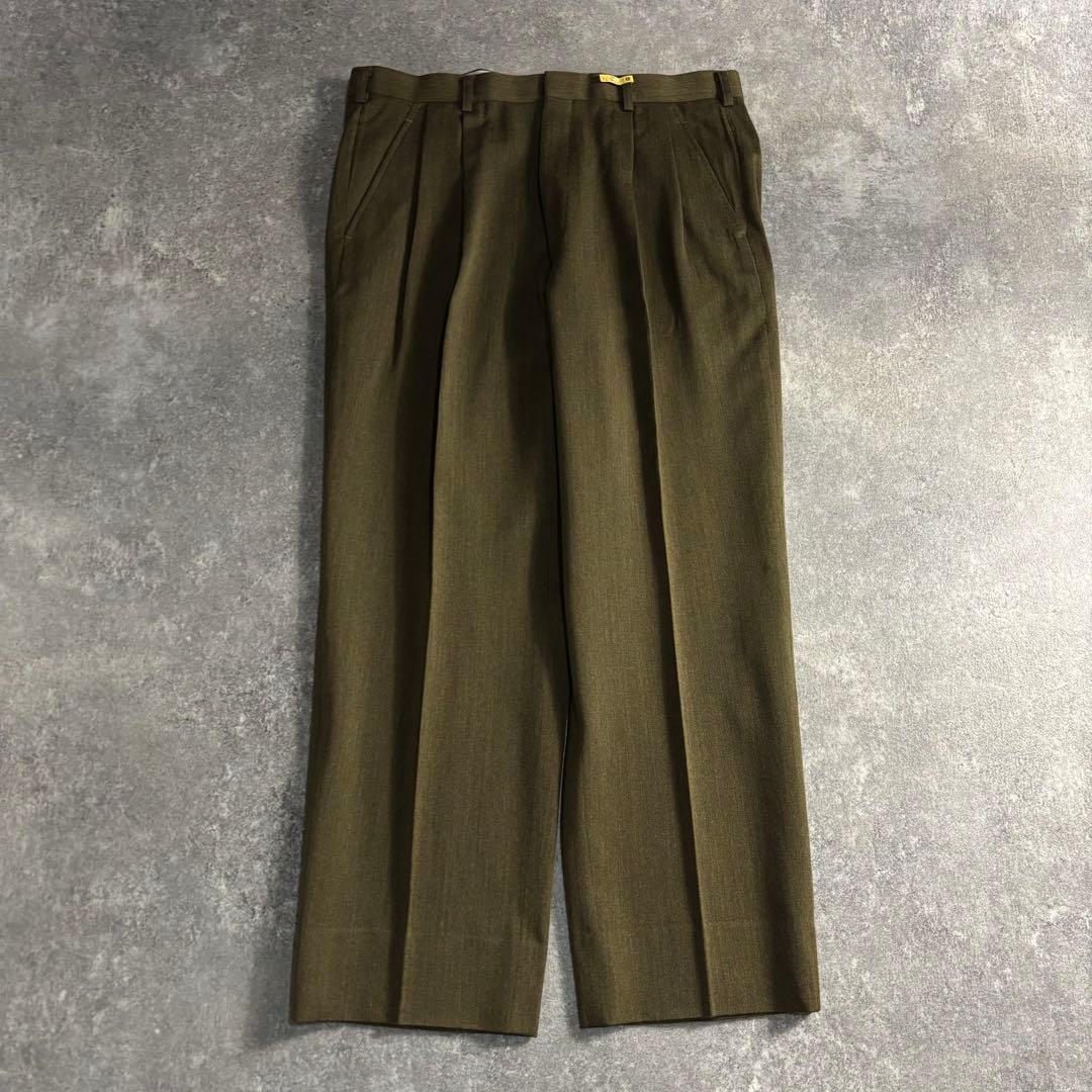 [VINTAGE] Setup double suit khaki yellow finest wool