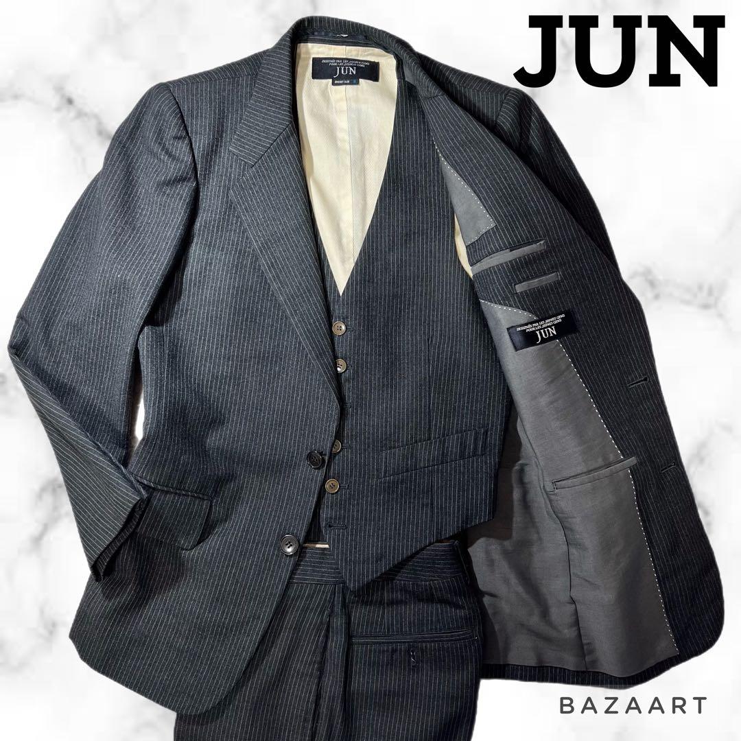 Super rare✨️Jun three-piece black striped S vintage suit