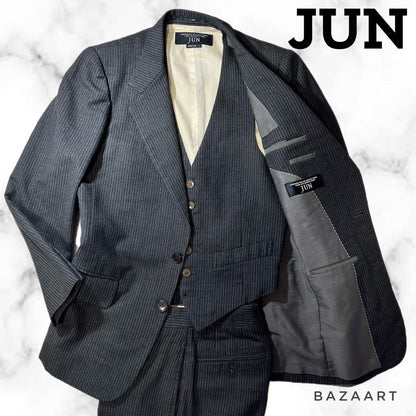 Super rare✨️Jun three-piece black striped S vintage suit