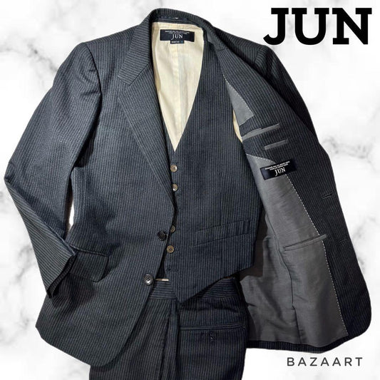 Super rare✨️Jun three-piece black striped S vintage suit