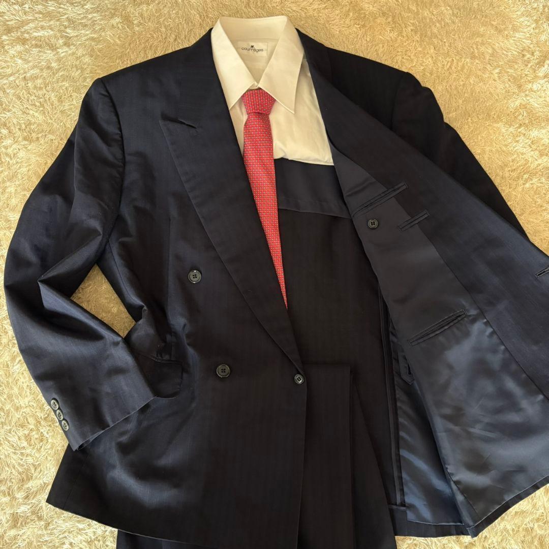 Takashimaya Suit Setup Double Navy Stripe Miyuki Woolen XL Equivalent