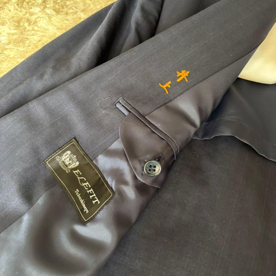 Takashimaya Suit Setup Double Navy Stripe Miyuki Woolen XL Equivalent