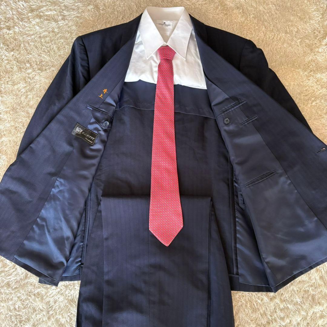Takashimaya Suit Setup Double Navy Stripe Miyuki Woolen XL Equivalent