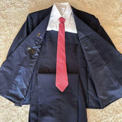 Takashimaya Suit Setup Double Navy Stripe Miyuki Woolen XL Equivalent