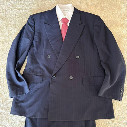 Takashimaya Suit Setup Double Navy Stripe Miyuki Woolen XL Equivalent