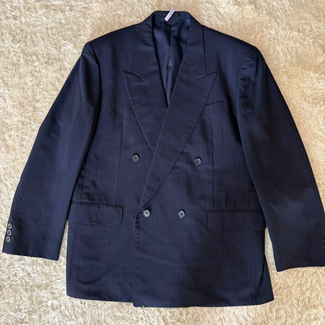 Takashimaya Suit Setup Double Navy Stripe Miyuki Woolen XL Equivalent