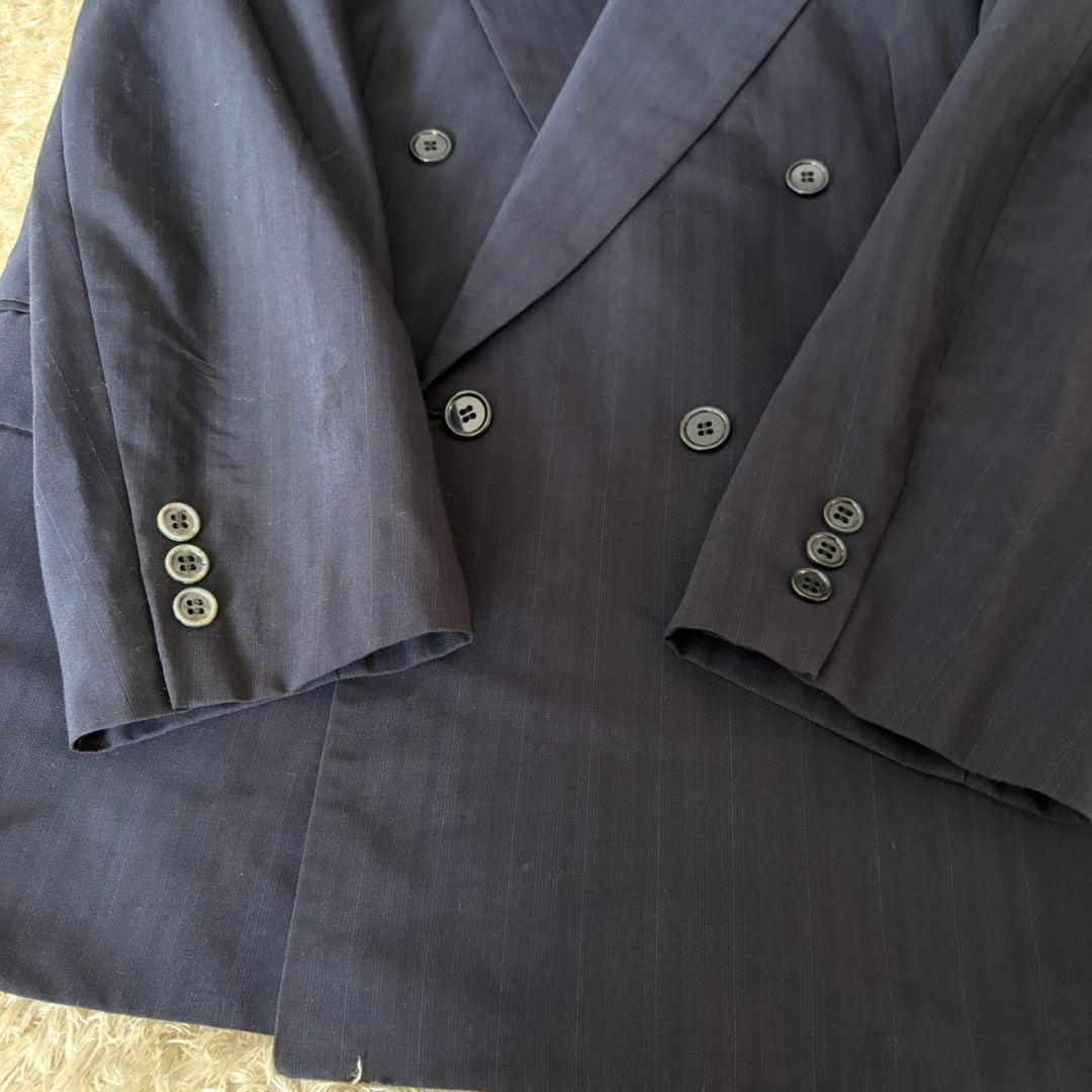 Takashimaya Suit Setup Double Navy Stripe Miyuki Woolen XL Equivalent