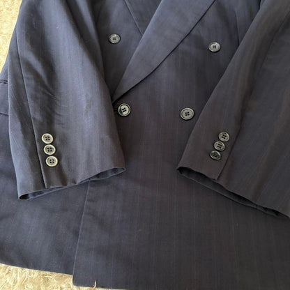 Takashimaya Suit Setup Double Navy Stripe Miyuki Woolen XL Equivalent