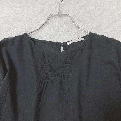 Ehekasopo Lace Blouse Puff Sleeves Front Shirring 100% Cotton Black