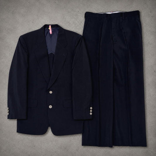 VINTAGE Setup Silver Button Navy Mohair Y2K Retro Suit