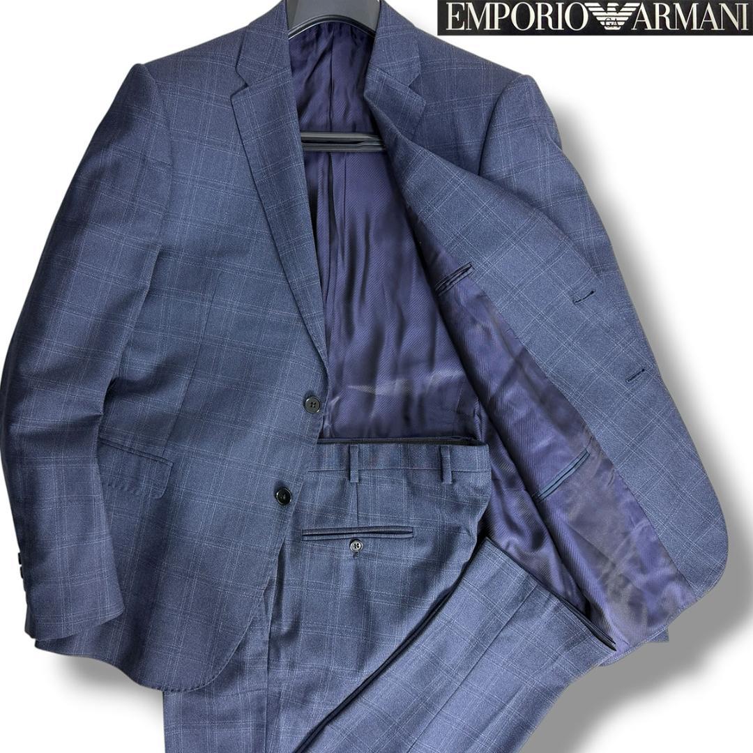 Unused Emporio Armani M LINE silk blend plaid suit navy blue 52