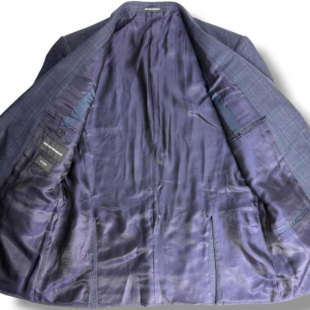 Unused Emporio Armani M LINE silk blend plaid suit navy blue 52