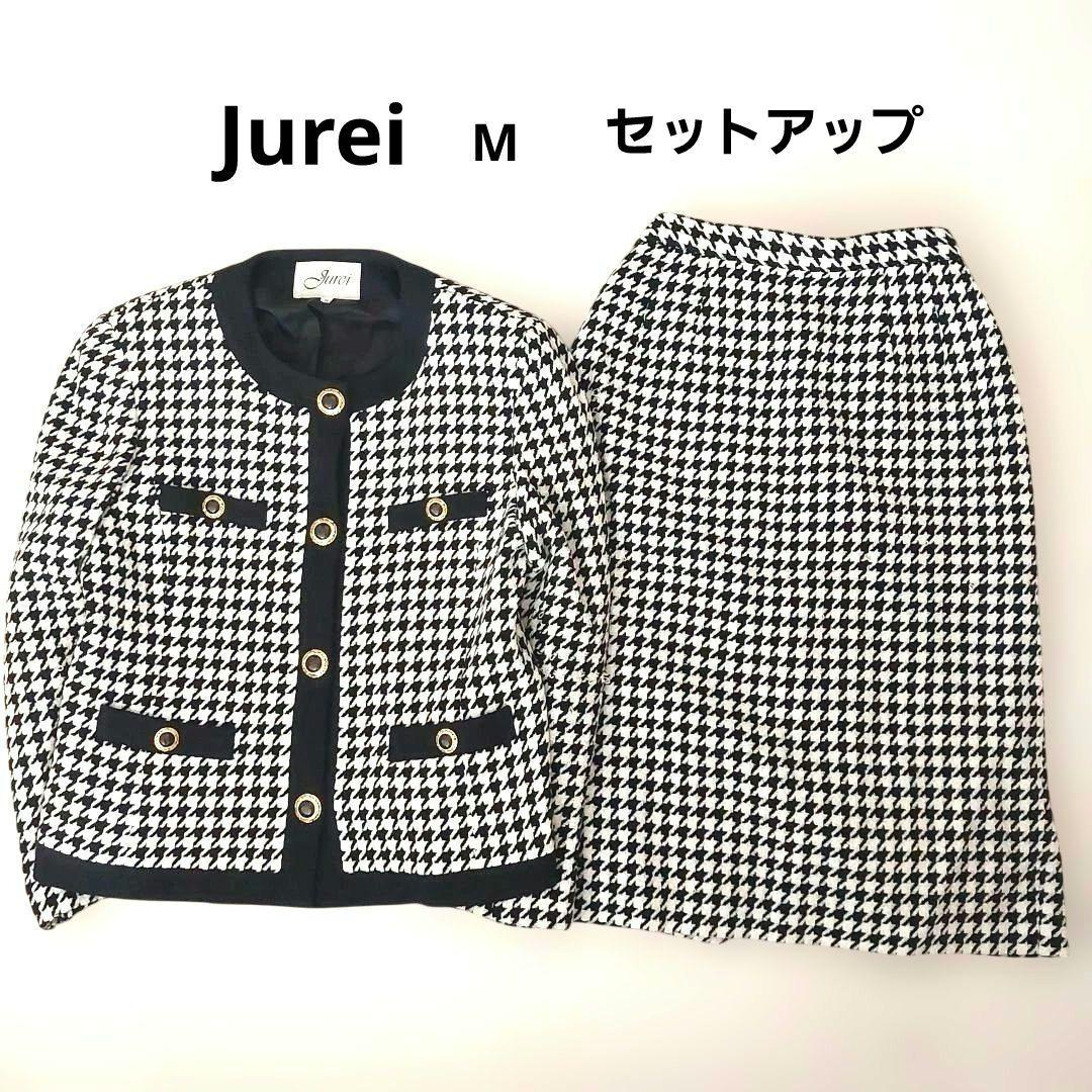 Houndstooth Setup Gold Button M Vintage Retro Collarless Jacket