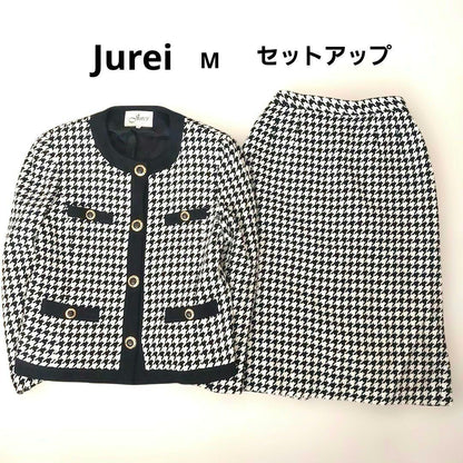 Houndstooth Setup Gold Button M Vintage Retro Collarless Jacket