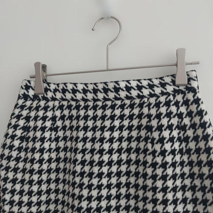 Houndstooth Setup Gold Button M Vintage Retro Collarless Jacket
