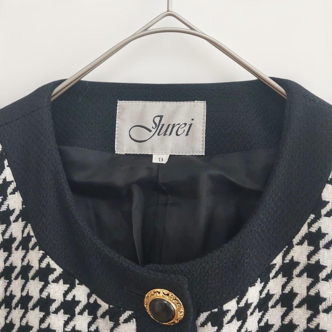 Houndstooth Setup Gold Button M Vintage Retro Collarless Jacket