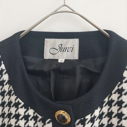 Houndstooth Setup Gold Button M Vintage Retro Collarless Jacket