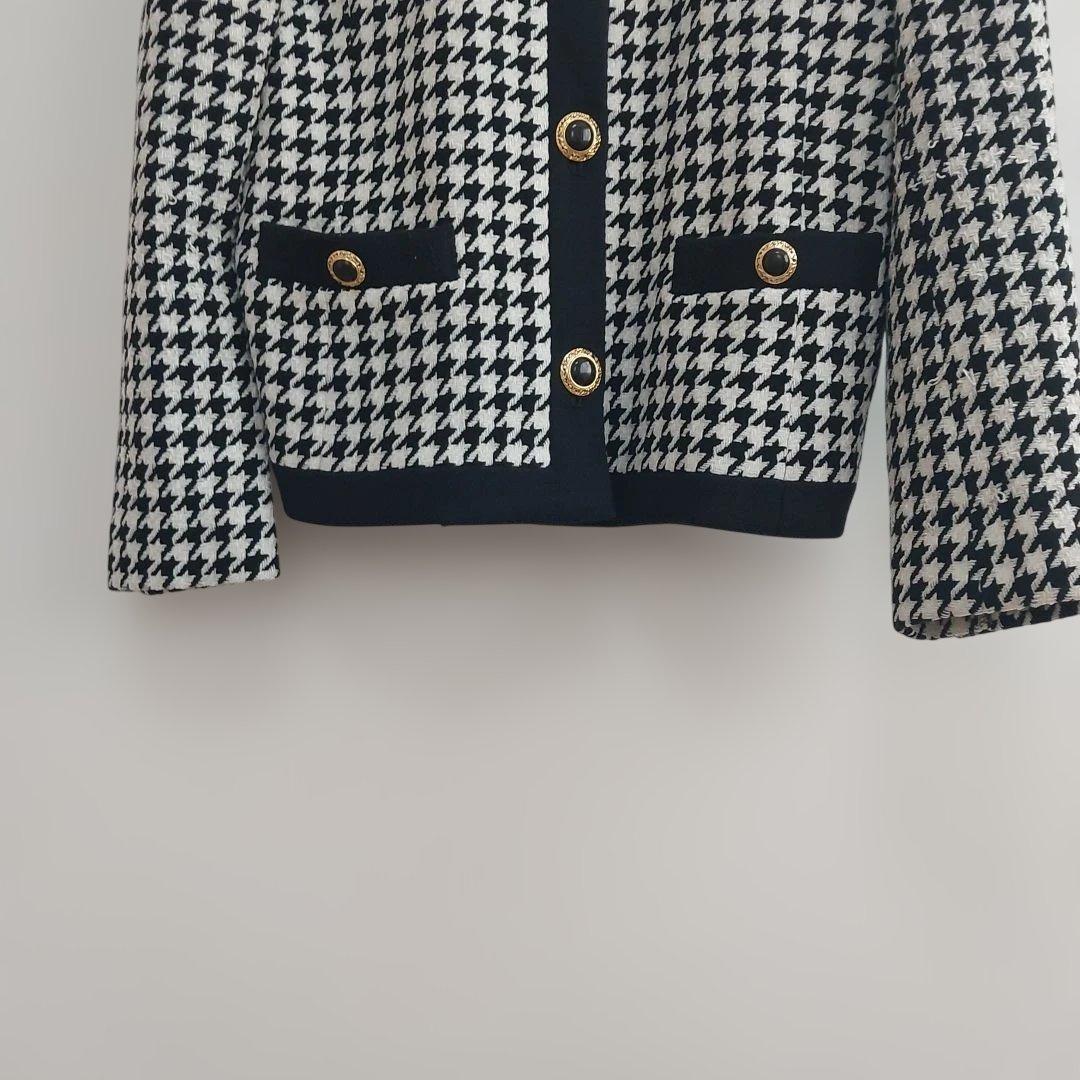 Houndstooth Setup Gold Button M Vintage Retro Collarless Jacket