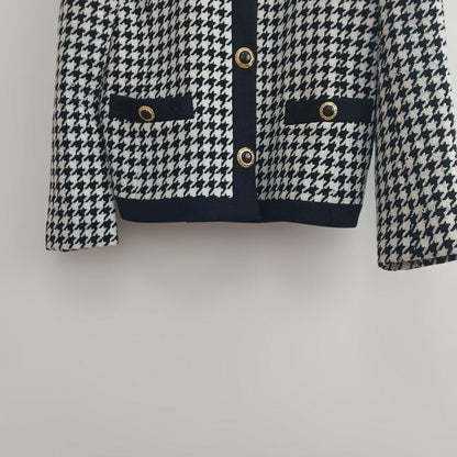 Houndstooth Setup Gold Button M Vintage Retro Collarless Jacket