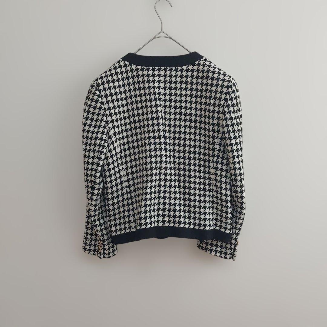 Houndstooth Setup Gold Button M Vintage Retro Collarless Jacket