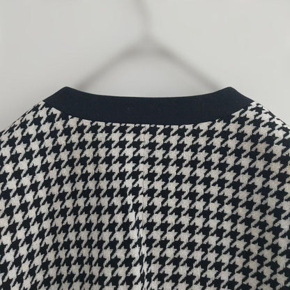 Houndstooth Setup Gold Button M Vintage Retro Collarless Jacket