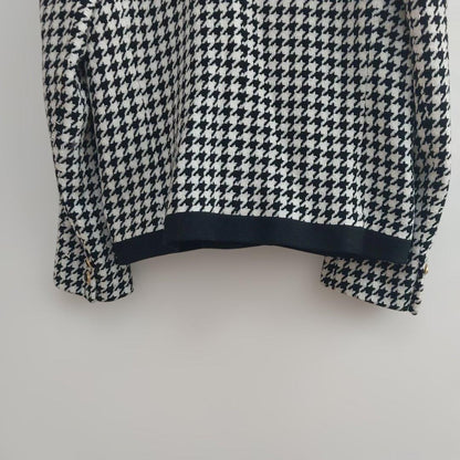 Houndstooth Setup Gold Button M Vintage Retro Collarless Jacket