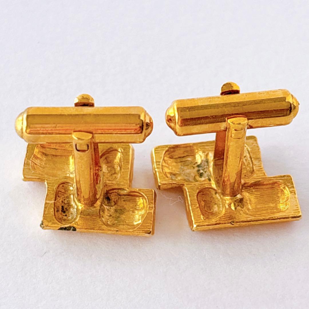 Vintage cufflinks tie pin set gold woodgrain log retro men's
