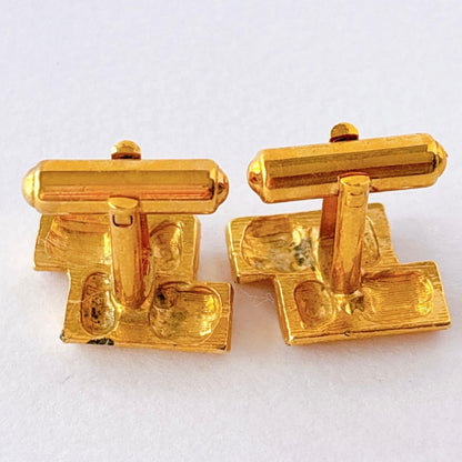 Vintage cufflinks tie pin set gold woodgrain log retro men's