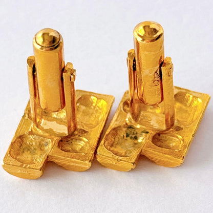 Vintage cufflinks tie pin set gold woodgrain log retro men's
