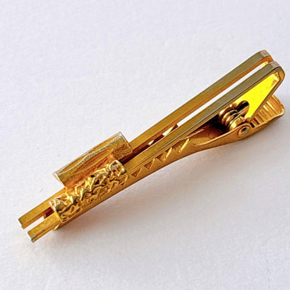 Vintage cufflinks tie pin set gold woodgrain log retro men's